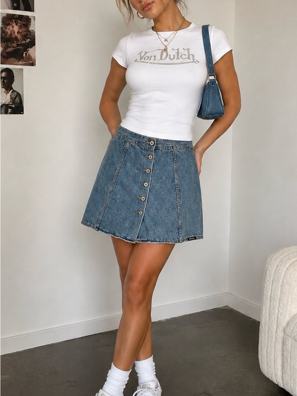 VTG 90s No Excuses Femme Fatale Denim Button Front Skirt 15/16 Fits Smaller